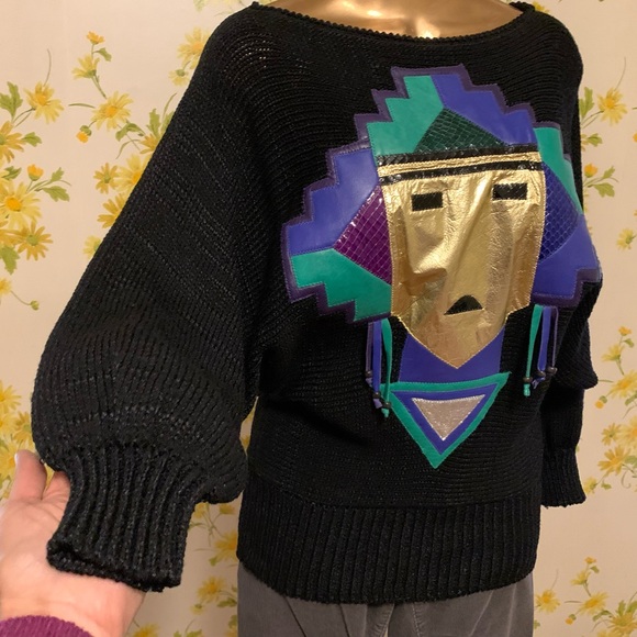 Augustina Vintage Leather Aztec Sweater size M - Picture 3 of 14
